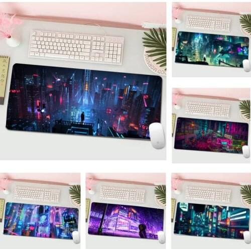 Anime Colorful Neon City Rubber mousepad Desk Mat Gaming Mousepad XL Large Gamer Keyboard PC Desk Mat Computer Tablet Mouse Pad