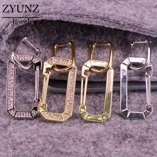 4 Pairs, Rectangle Shaped Gold Silver Color Dangle Earrings Drop-Earrings CZ Crystal Brincos Elegant Jewelry Engagement Gift