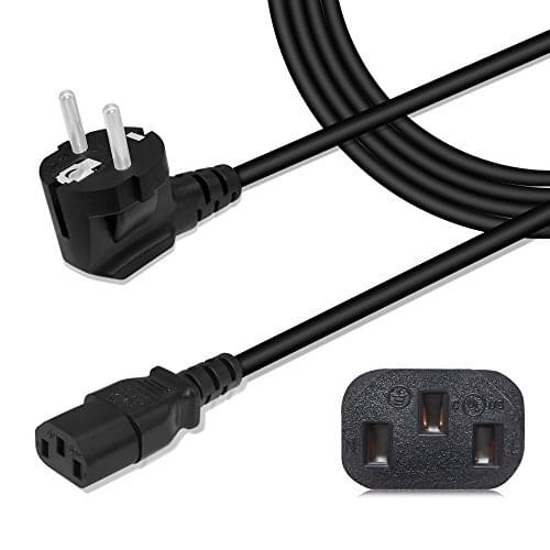 EU Plug 1.5M (5FT) 3 pin Cord Power Cable Lead For Laptop PC Adapter Computer Monitors Projectors Printers and More
