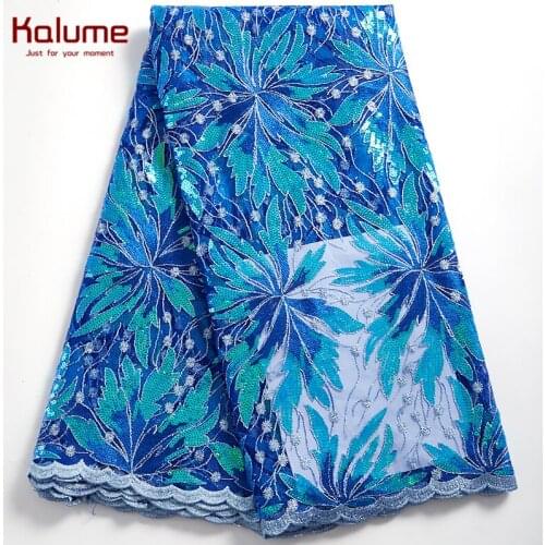 Kalume 2021 High Quality African Lace Fabric Sequins Nigerian Tulle Lace Fabric For Wedding Party French Mesh Lace Fabrics F2344