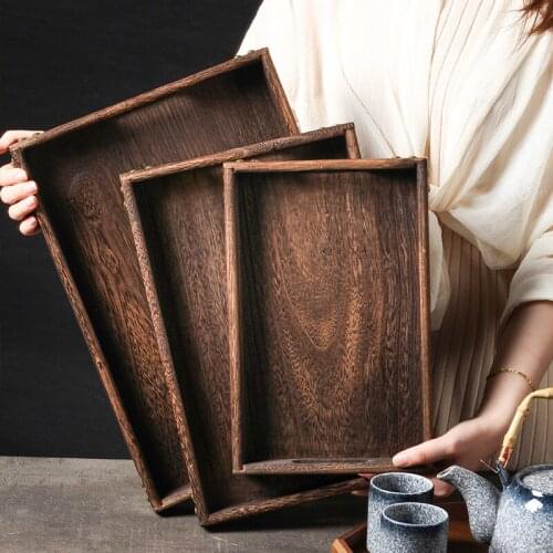 Japanese black walnut solid wood tray household rectangular commercial tea tray tea cup tray paulownia tableware drinking ware t