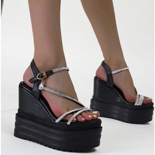 Ladies Shoes And Sandals White Heels Size 34 Platform Sandals Women Cross Straps Chunky Heels Summer Wedges Sandals Female Shoes