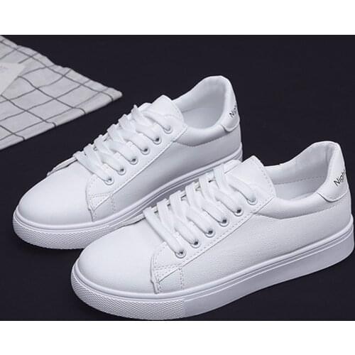 2021 Women Sneakers Flat White Shoes Fashion Breathble Vulcanized Shoe Womens PU Leather Lace Up Outdoor Unisex Casual Walking