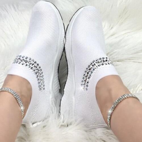 Women Crystal Sneakers 2021 Woman Flat Mesh Loafer Womens Comfort Vulcanized Ladies White Casual Shoes Breathable flat shoes