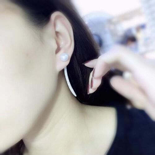 Front and back natural fresh water pearl stud earring 925 sterling silver unique style fine women jewelry free shipping