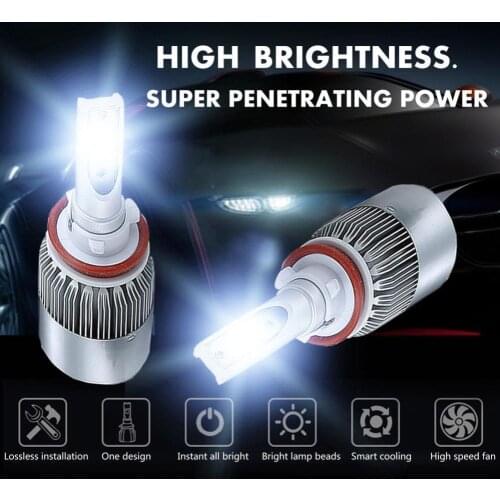 2Pcs H8 H9 H11 1200W 6000K Super Bright LED Light Car Vehicle Headlight Bulb