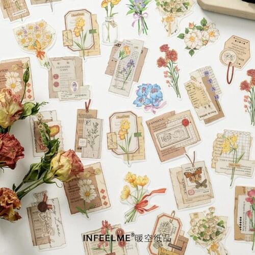 30Pcs/Bag Vintage Flowers Washi Sticker DIY Diary Scrapbooks Decoration Kawaii Stickers Botanical Stickers Stationery