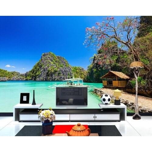 3d wallpaper nature Seaside Tropical beach hut ocean 3d wallpaper TV background wallpaper the living room sofa backdrop mural