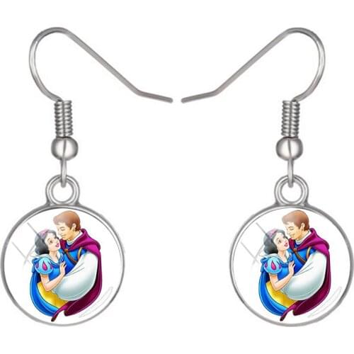Disney Animated Character Snow White Earrings Glass Cabochon Pendant Earrings Earrings Ladies Friendship Earrings