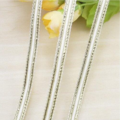 Free Shipping Factory Cheap Curve Webbing Lace 0.9cm Width White+Gold Lace Ribbon For Costume Sewing Lace Decoration