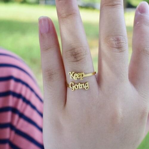 European and American fashion, retro letters Keep Going ring female personality simple inspirational ring