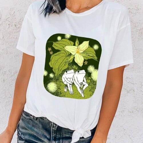 Women Graphic T shirts Frog Print Cute Graphic Tee Tshirt Green Aesthetic White T Shirt Harajuku Casual Summer Tops