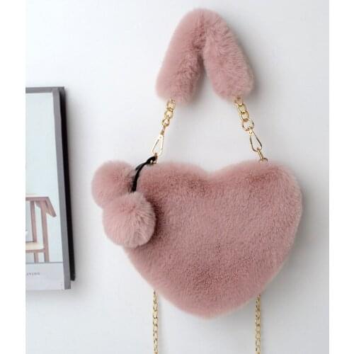 Quality Women Shoulder Bag 2021Designer New Fashion Simple Cute Plush Heart-Shaped Bag Love Handbag Chain Peach Heart Bag
