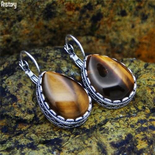 Water Drop Natural Tiger Eye Earrings For Women Flower Pendant Natural Stone Lapis Jades Quartz Cuff Antique Fashion Jewelry