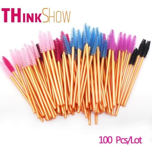 100 Pcs/Lot Eyelash Brushes for Lashes Extension,5 Colors Gold Handle Eyelashes Brushes,Individual Eyelashes for Beauty Tools