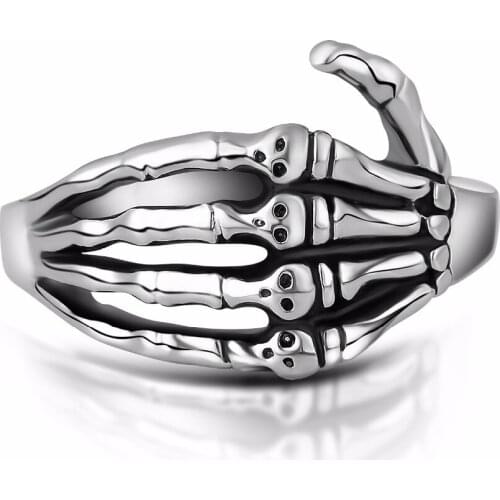 Men party cocktail stainless steel jewelry cool Skull mens hiphop punk skeleton ring