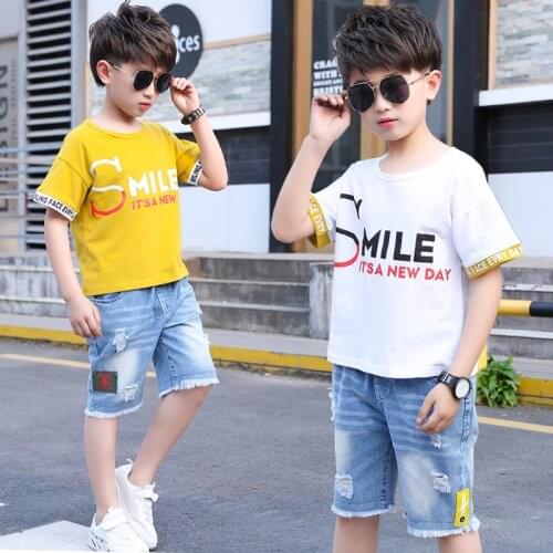 Summer New Sports Suit Boys Clothing Suit Short-Sleeved T-shirt Jeans 3-14 Years Old Children Boys Clothes