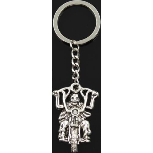 Fashion 30mm Key Ring Metal Key Chain Keychain Jewelry Antique Bronze Silver Color Death Knight Motorcycle 44x28mm Pendant