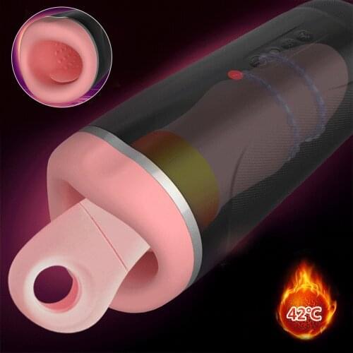 Male Telescopic Masturbator Cup Heating Tongue Licking Airplane Cup Real Vagina Blowjob Penis Massage Oral Deep Throat Sucking