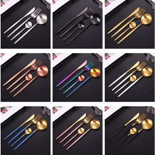 4pcs Dinnerware Set Mirror Stainless Steel Tableware Knife Fork Coffee Spoon Cutlery muti-color for steak gift box Flatware