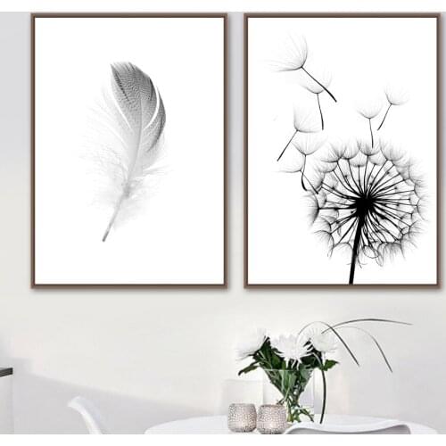 Dandelion Feather Wall Art Canvas Painting Nordic Posters And Prints Canvas Art Black White Wall Pictures For Living Room Decor
