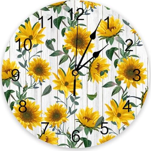 Sunflower Texture Wood Grain Retro Wall Clock For Modern Home Decoration Teen Room Living Room Needle Hanging Watch Table Clock
