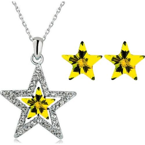 Quality Austrian Crystal five pointedtars pendant necklace earring fashion jewelry setlovers gift charms women