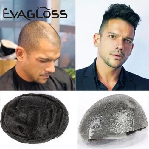 Handmade Human Hair Men Toupee Soft Thin Skin Pu Hair System 0.03mm Thickness Mens Wig Capillary Prosthesis Natural Wig For Men