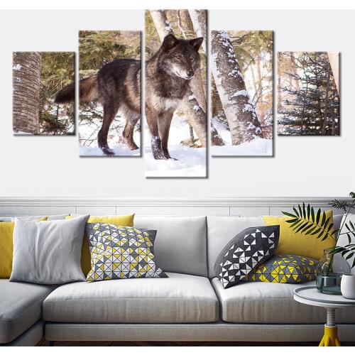 Wall Posters And Prints 5 Piece Animal wolf Wall Art Canvas Paintings Art Wall Picture Home Décor