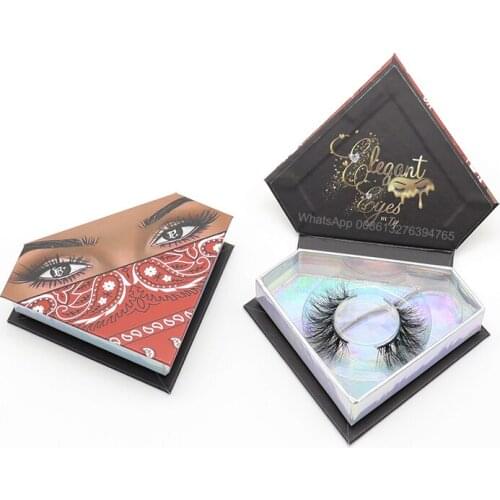 Eyelash Vendor Diamond Shape Customized Boxes 3D Eyelash Mink Natural Thick False Eyelash Red Bandana Diamond Lashbox With Tray