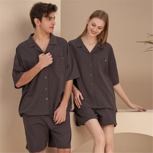 Plus Size Couples Sleepwear Summer Pajama Set Turn Down Collar Faux Silk Satin Short Sleeve Casual Female Pijama Home Wear Short