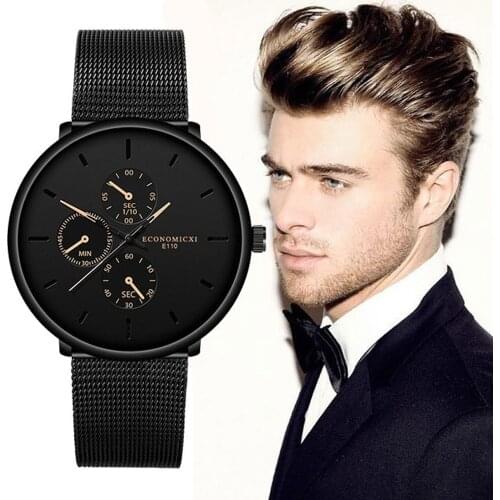 Luxury Mens Watch Stainless Steel Dial Man Anlogy Quartz Wristwatch Soild Color Alloy Strap Gift Clock Gift Relogio Masculino