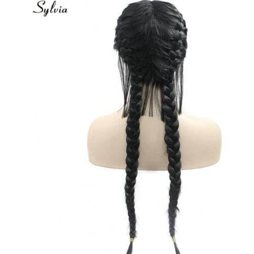 Sylvia Long 2x Twist Braids With Baby Hair Synthetic Lace Front Wigs Black Hair Middle Part Festival For Women High Temperature