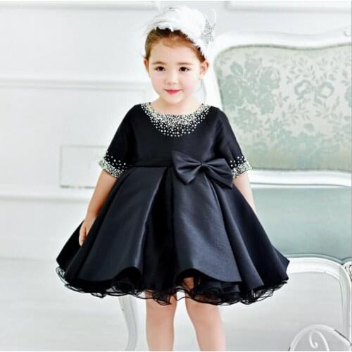 Baby Girl Party Dresses for Wedding Beading Black Tulle Gown Newborn Girl Baptism Gown Pageant Infant First Communion Clothes