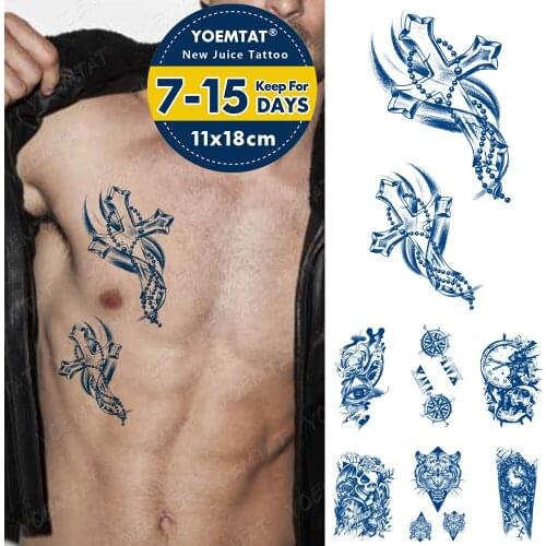 Juice Ink Lasting Waterproof Tattoo Sticker Cross Compass Clock Eye Skull Flash Full Tattoos Arm Body Art Fake Tatto Men Women