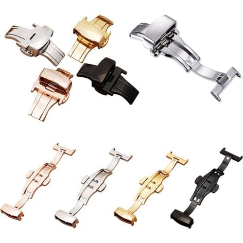 Silver Black Gold Rose Gold Deployment BUTTERFLY CLASP 12 14 16 18 20 22 24mm Buckle Watch Band Double Push Button Buckle