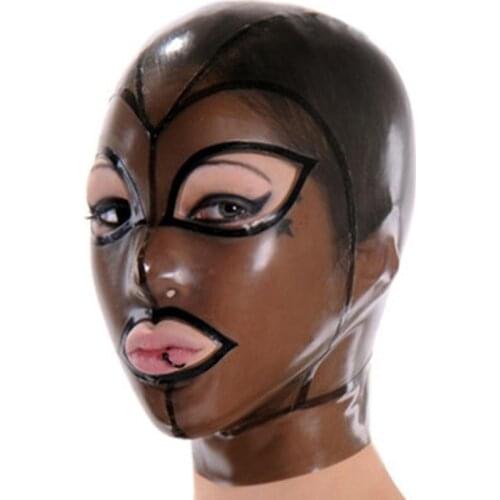 Latex Fetish Mask Hood Bondage Hoods Transparent Black Latex Halloween Party Hood