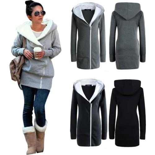 Cofekate Coat Women Warm Hoodies Woman Jacket Oblique Zipper Long Jackets ropa de mujer Casual Solid Overcoat Hooded Winter Coat