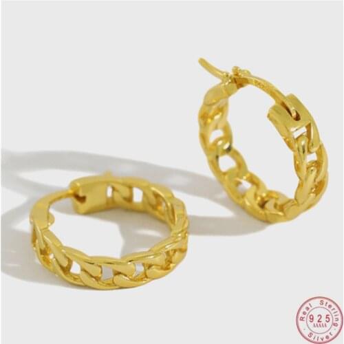 925 Sterling Silver European Style Geometric Chain Stud Earrings Women Punk Hip Hop Friendship Gift Party Jewelry Accessories