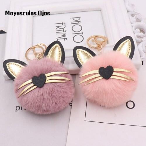 1PC Leather Cat Plush Key Ring Hair Ball Lady Bag Key Ring Car Pendant Plush Toy Keychain