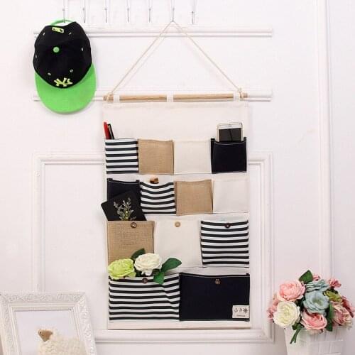 13 Pockets Hanging Storage Bags Cotton and Linen Closet Wall-Mounted Racks Bedroom Wardrobe Cosmetic Jewelry Storage Organizer