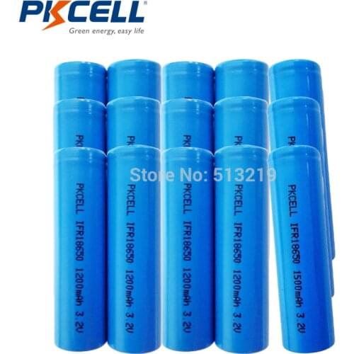 15Pcs 18650 Li-FePO4 Rechargeable Battery 3.2V 1200mAh IFR18650 For Flashlights