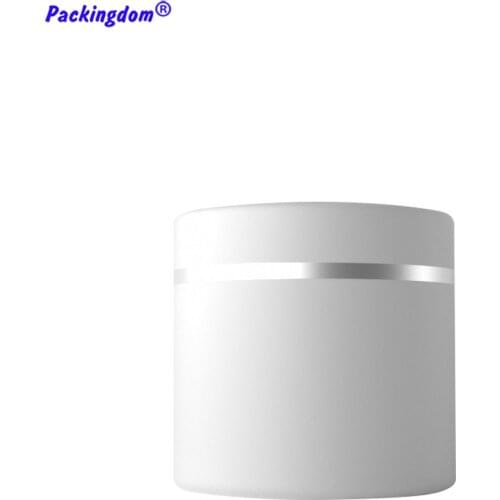 20pcs Plastic Cream Jar Double Wall Matte White Cosmetics Conatiner Empty with Silver Foil Band Makeup Packaging Pot Frosted 50g