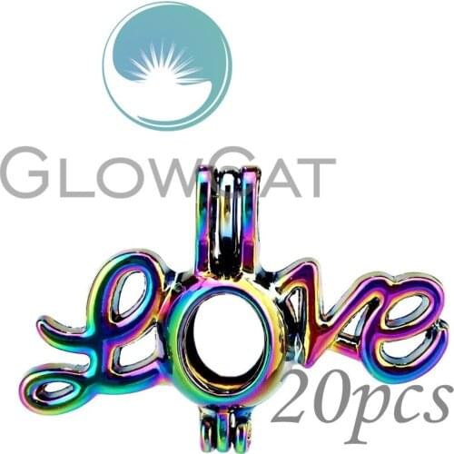 20x CC498 Rainbow Colors Letter Love Beads Cage Jewelry Making Essential Oil Diffuser Pearl Cage Locket Pendant for Oyster