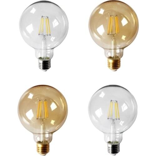 4pcs/lot Retro Edison Filament Bulb G95 E27 6W Bombillas 220V-240V Vintage Lamp 2500K Gold Glass Bulb Home Decoration