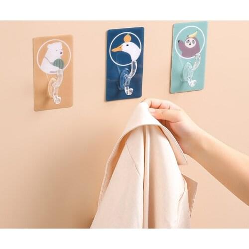 5pc Cute Animal Towel Hooks Plastic Door Hangers Self Adhesive Wall Hangers Hat Racks Keys Hanger wall organizer Home Decor