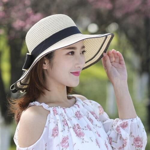 60% Dropshipping!!Women Hat Bow Braided Summer Foldable Sun Protection for Outdoor