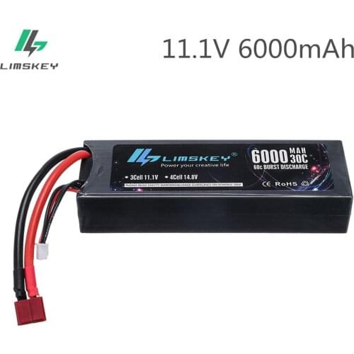 Limskey Lipo Battery 3S 11.1V 6000mAh 30/60C Hardcase For 1/8 Car Truck Boat For RC racing car Boat Airplane Drones helicopter