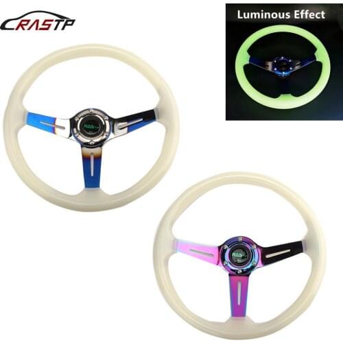 Car Moidfy 14 Inch 340mm Shallow Concave Racing Steering Wheel / Acrylic Steering Wheel With Luminous Color Frame Blue STW028