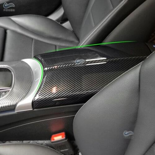 Car Accessories ABS Carbon Texture Center Control Armrest Box Cover Trim For Mercedes Benz C GLC Class W205 X253 2015 - 2021